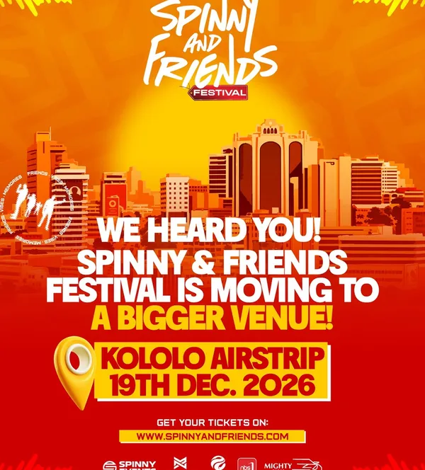 Spinny & Friends Festival is moving to Kololo Airstrip on December 19 following strong pre-registration numbers and an anticipated bigger crowd.